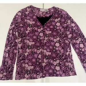 Women ladies Jaclyn smith XL purple floral cardigan + built-in cami blouse top